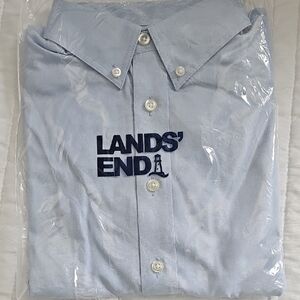 Lands' End Blue Dress Shirt Classic Cotton Blend